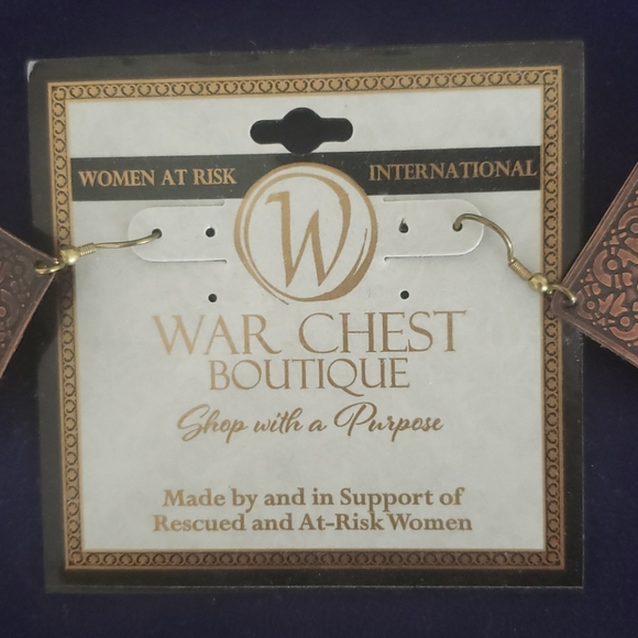 Square hanging Earrings Brass Bronze Color - Picture 2 of 2